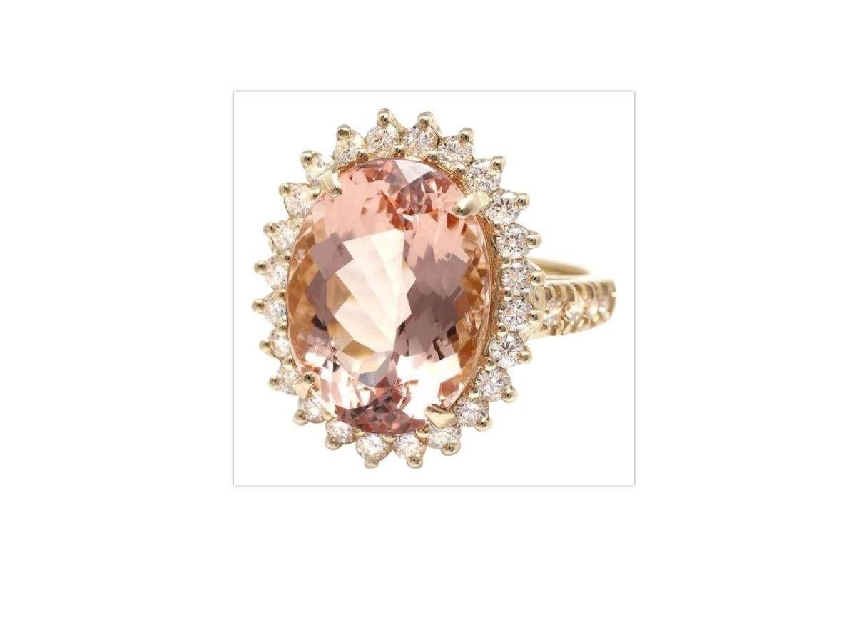 Women's 10.00 Carat Exquisite Natural Morganite and Diamond 14K Solid Yellow Gold Ring For Sale