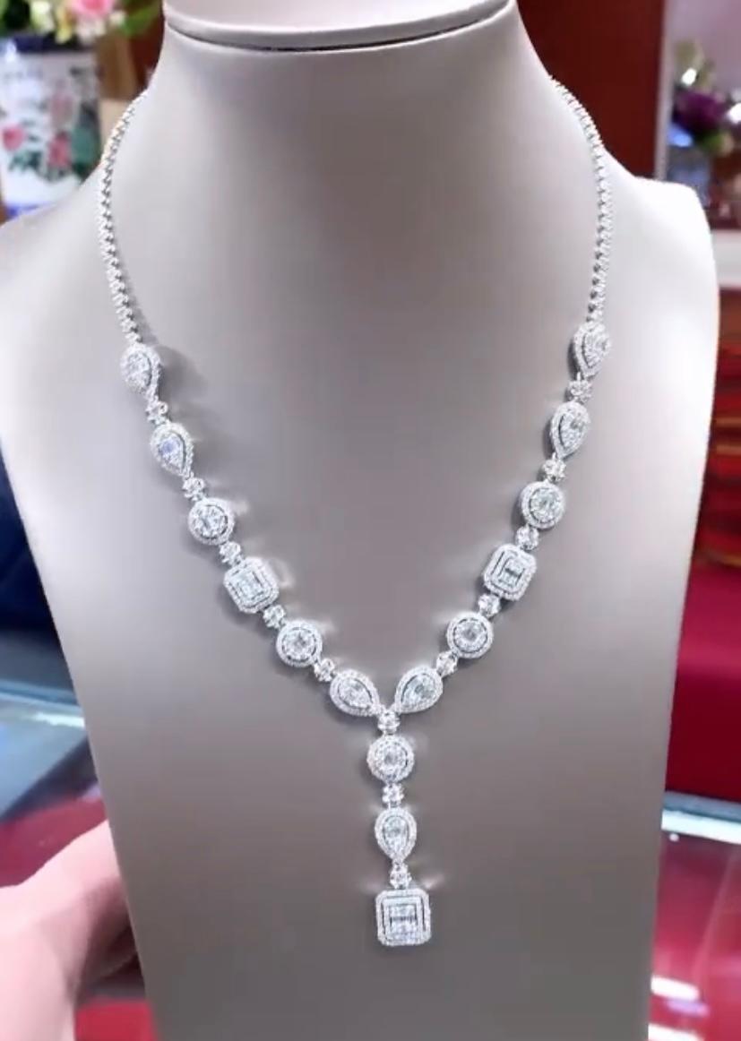 Taglio misto 10,00 Carati di Diamanti Naturali Collana Illusione in Oro 18k in vendita