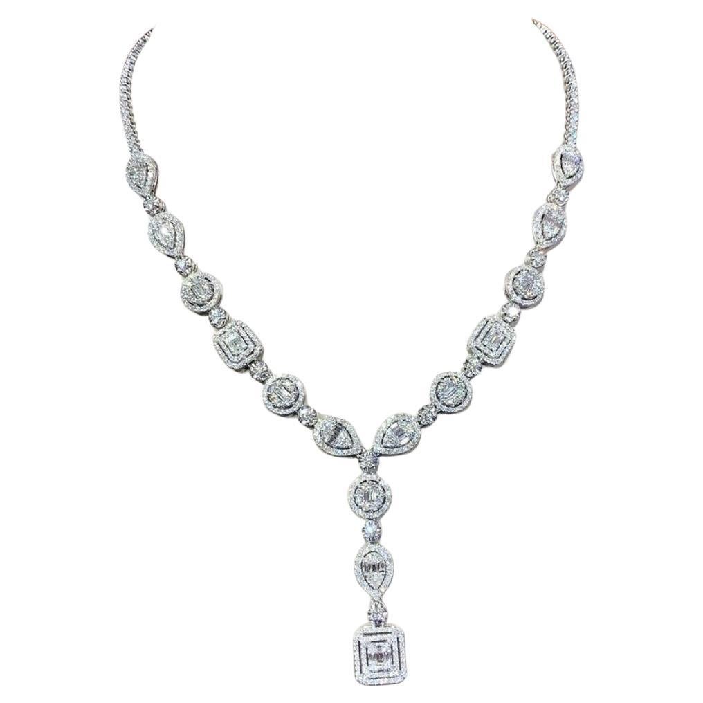 10.00 Carats Natural Diamonds 18k Gold Illusion Necklace