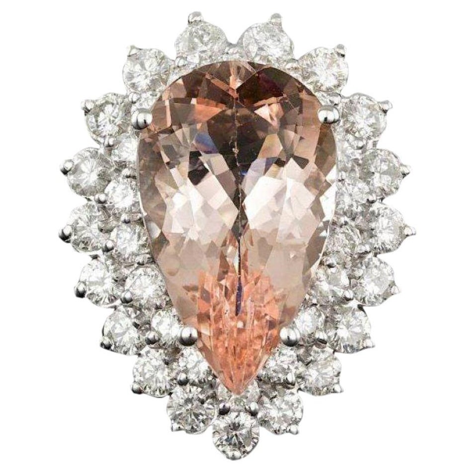 10,00 Carati di Morganite Naturale e Diamante Anello in Oro Bianco Solido 14K