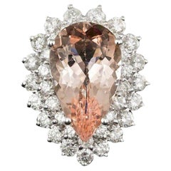 10,00 Carati di Morganite Naturale e Diamante Anello in Oro Bianco Solido 14K
