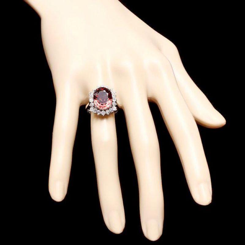 Mixed Cut 10.00 Carats Natural Red Zircon and Diamond 14K Solid White Gold Ring For Sale