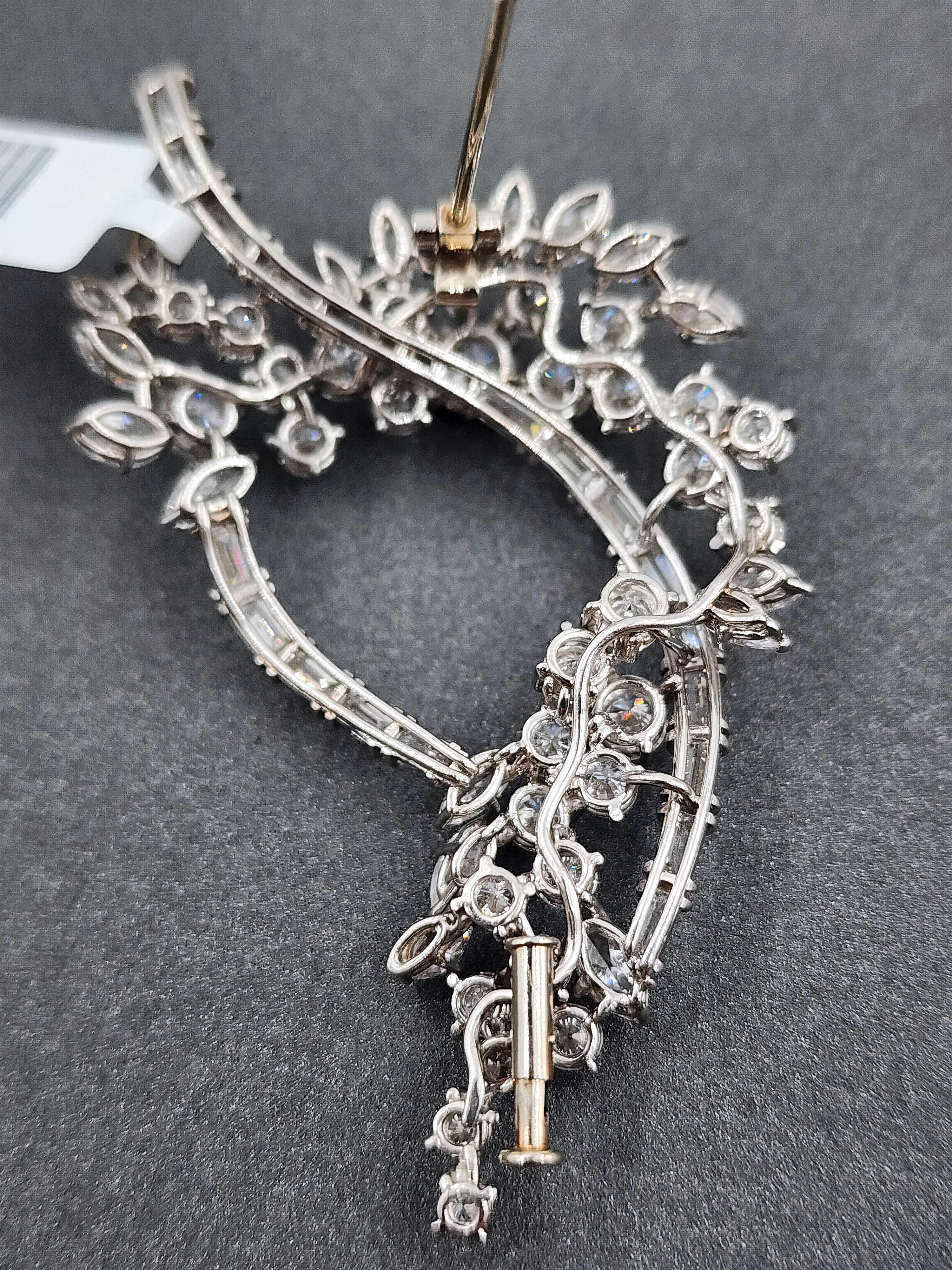 Women's or Men's 10.00 Carat Diamond Antique Brooch, Platinum For Sale