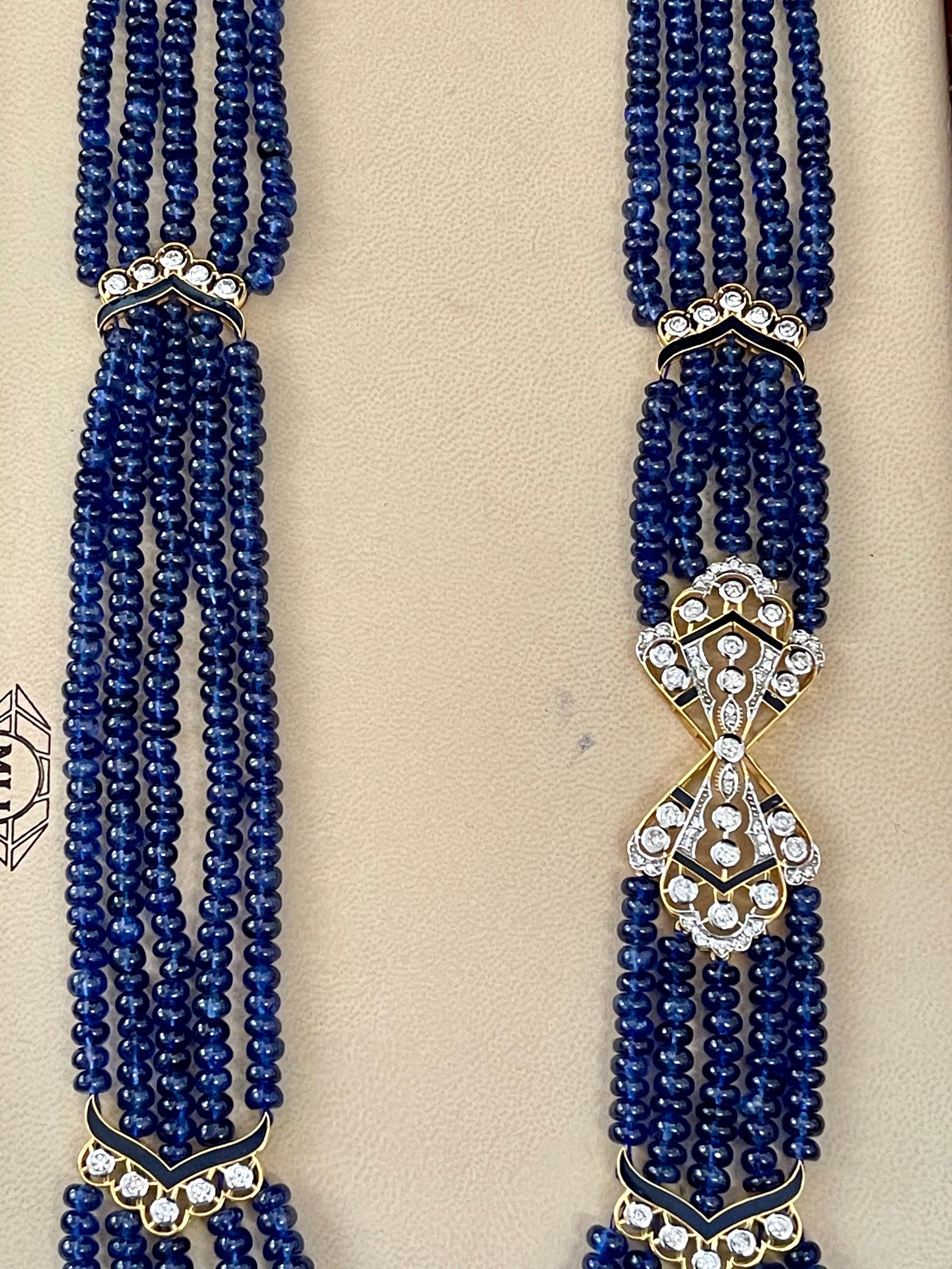 1000 Karat natürlicher Tansanit Perlen Fünfstrang Halskette + 4,5 Karat Diamant 14 K Y Gold im Angebot 8