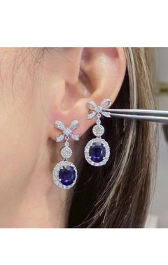 10.00 Karat Blaue Saphire & 2.50 Karat Diamanten 14K Gold Ohrringe