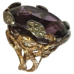 100.00 Carat Amethyst 0.60 Carat Diamond 18 Carat Rose Gold Cocktail Ring