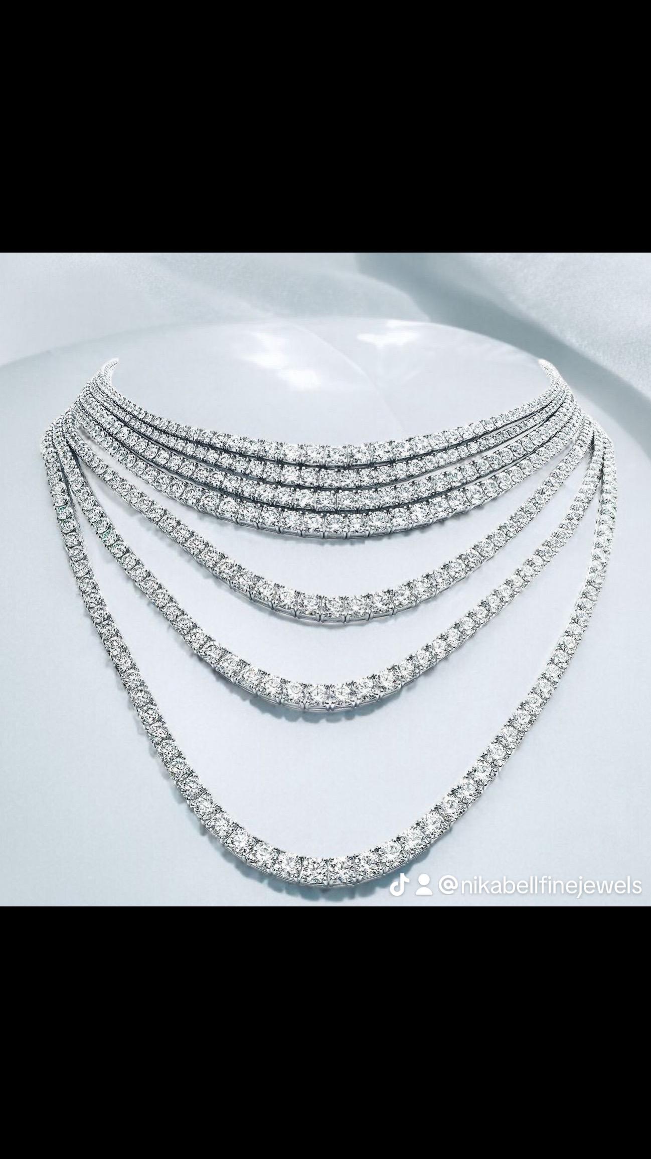 Round Cut IGI Certified 100.00 Carats Natural Diamonds Multiple Riviera Tennis Necklace For Sale