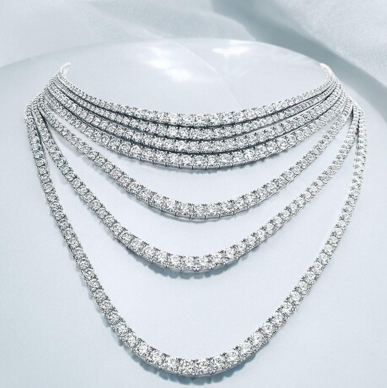IGI Certified 100.00 Carats Natural Diamonds Multiple Riviera Tennis Necklace In New Condition For Sale In Massafra, IT
