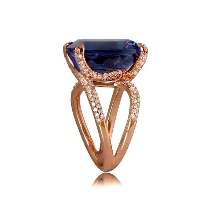 Art Deco 10.00ct Cushion Cut Blue Topaz Cocktail Ring, 14k Rose Gold For Sale