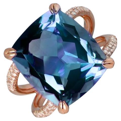 10.00ct Cushion Cut Blue Topaz Cocktail Ring, 14k Rose Gold For Sale