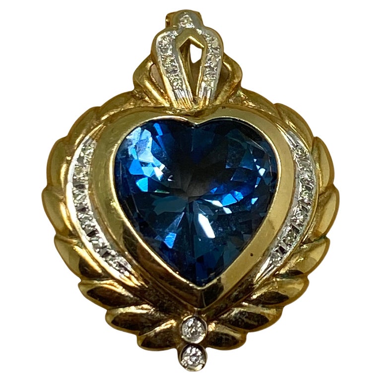 10.00ct Heart-Shaped London Blue Topaz and Diamond 14k Yellow and White ...