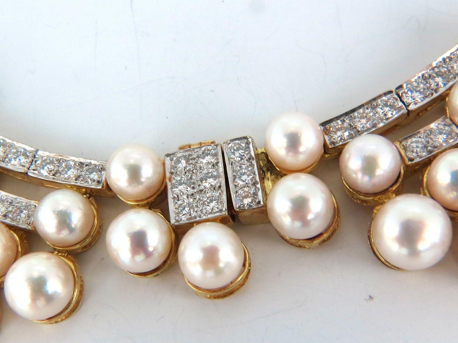 10.00ct Diamants Naturels & Perles Akoya 18kt Collier Opera Riviera Deco en vente 6