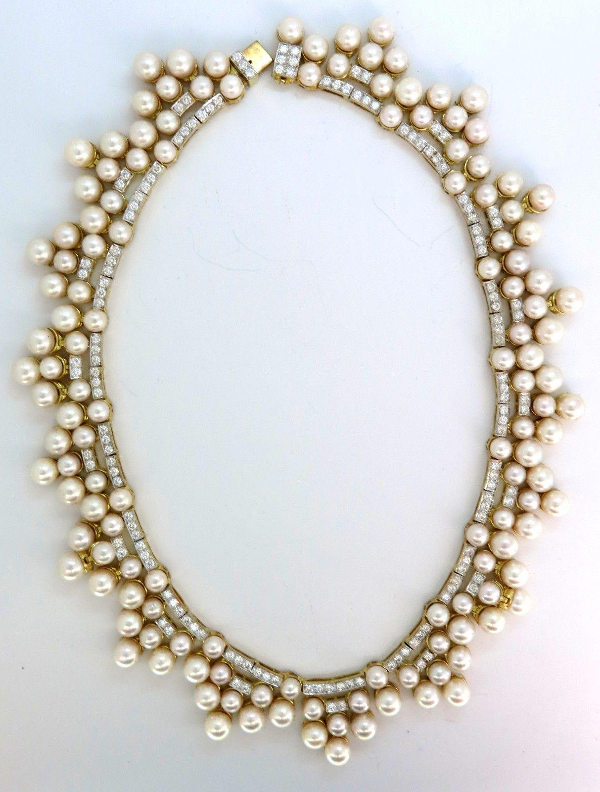 10.00ct Diamants Naturels & Perles Akoya 18kt Collier Opera Riviera Deco en vente 1