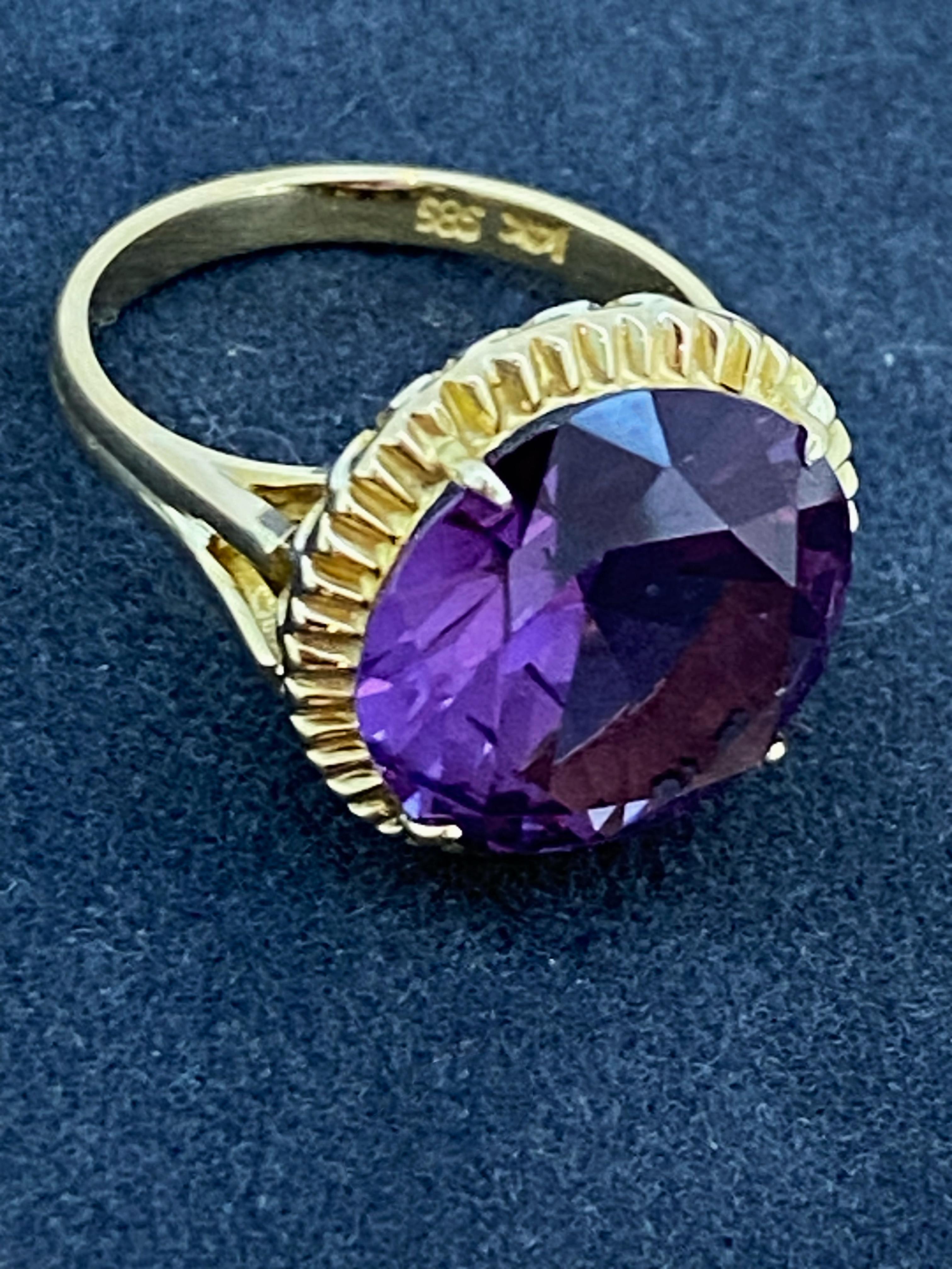 Taille ronde 10.00ct Alexandrite Synthétique Ronde Solitaire Bague Rétro en Or Jaune 14K en vente