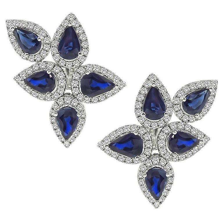 10.00ct Sapphire 3.00ct Diamond 14k Gold Earrings