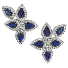10.00ct Sapphire 3.00ct Diamond 14k Gold Earrings