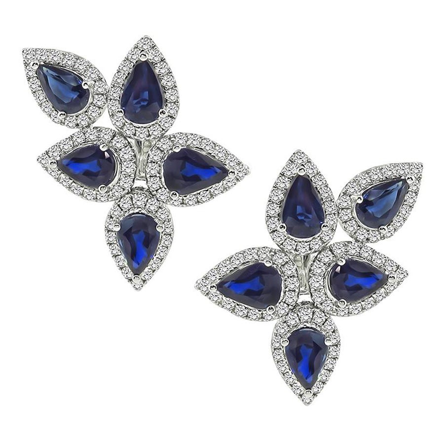 10.00ct Sapphire 3.00ct Diamond 14k Gold Earrings