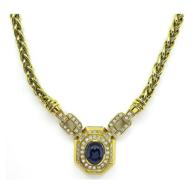 Set aus Halskette und Ohrringen, 10,00 Karat Saphir 3,00 Karat Diamant Gold (Cabochon) im Angebot