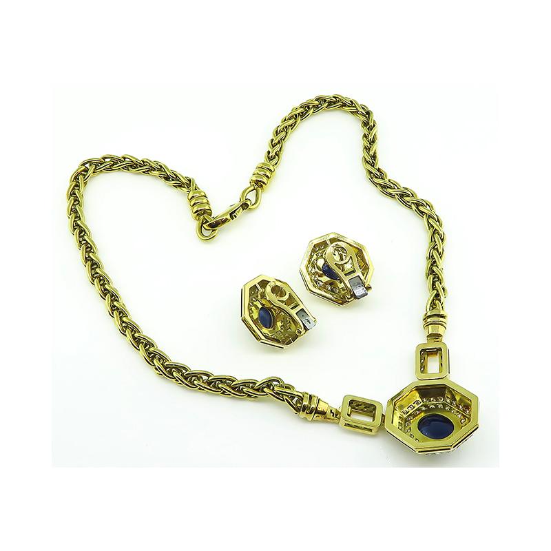 Set aus Halskette und Ohrringen, 10,00 Karat Saphir 3,00 Karat Diamant Gold im Zustand „Gut“ im Angebot in New York, NY