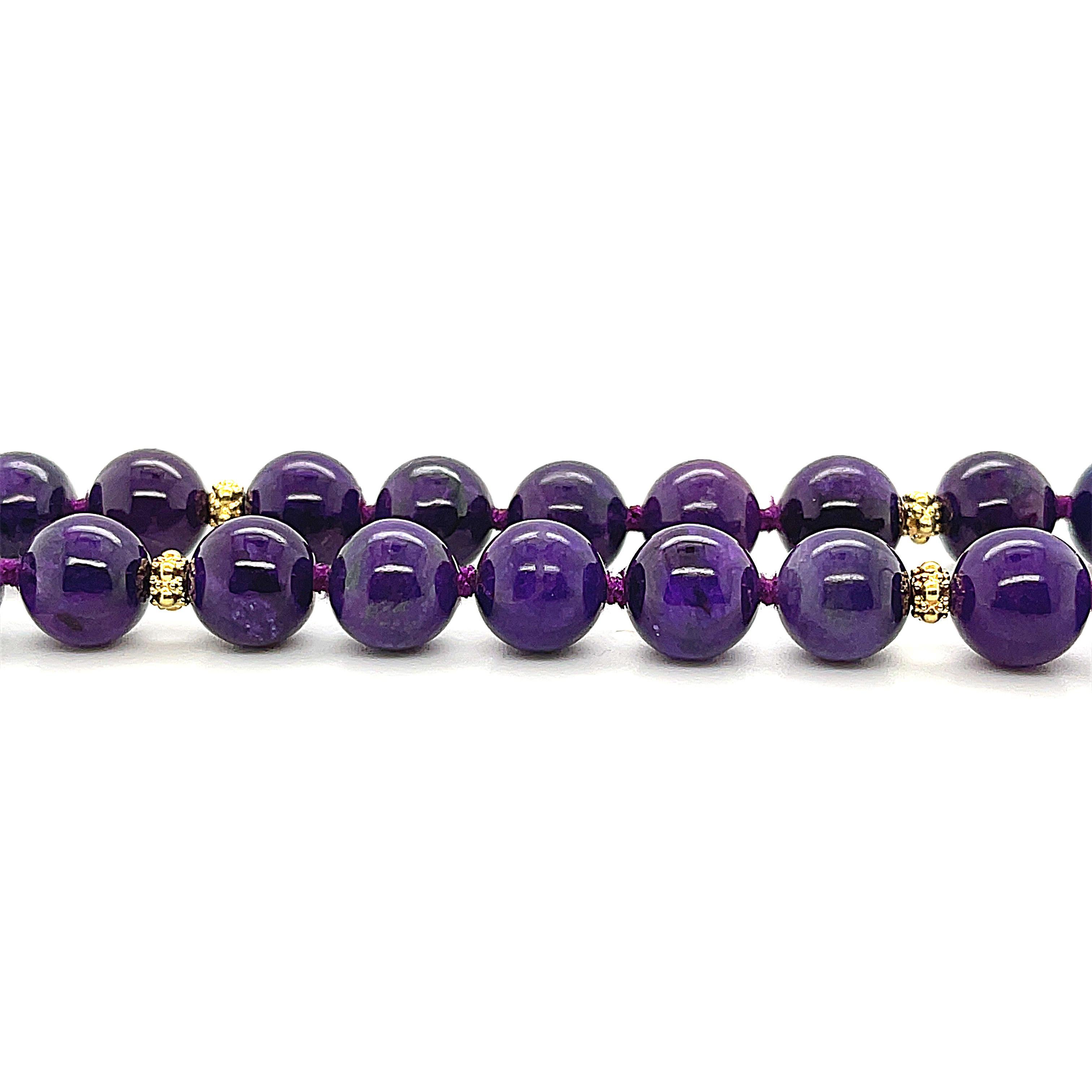 Artisan 10.00mm Round Sugilite Bead Strand with Yellow Gold Spacers, 18.5 Inches For Sale