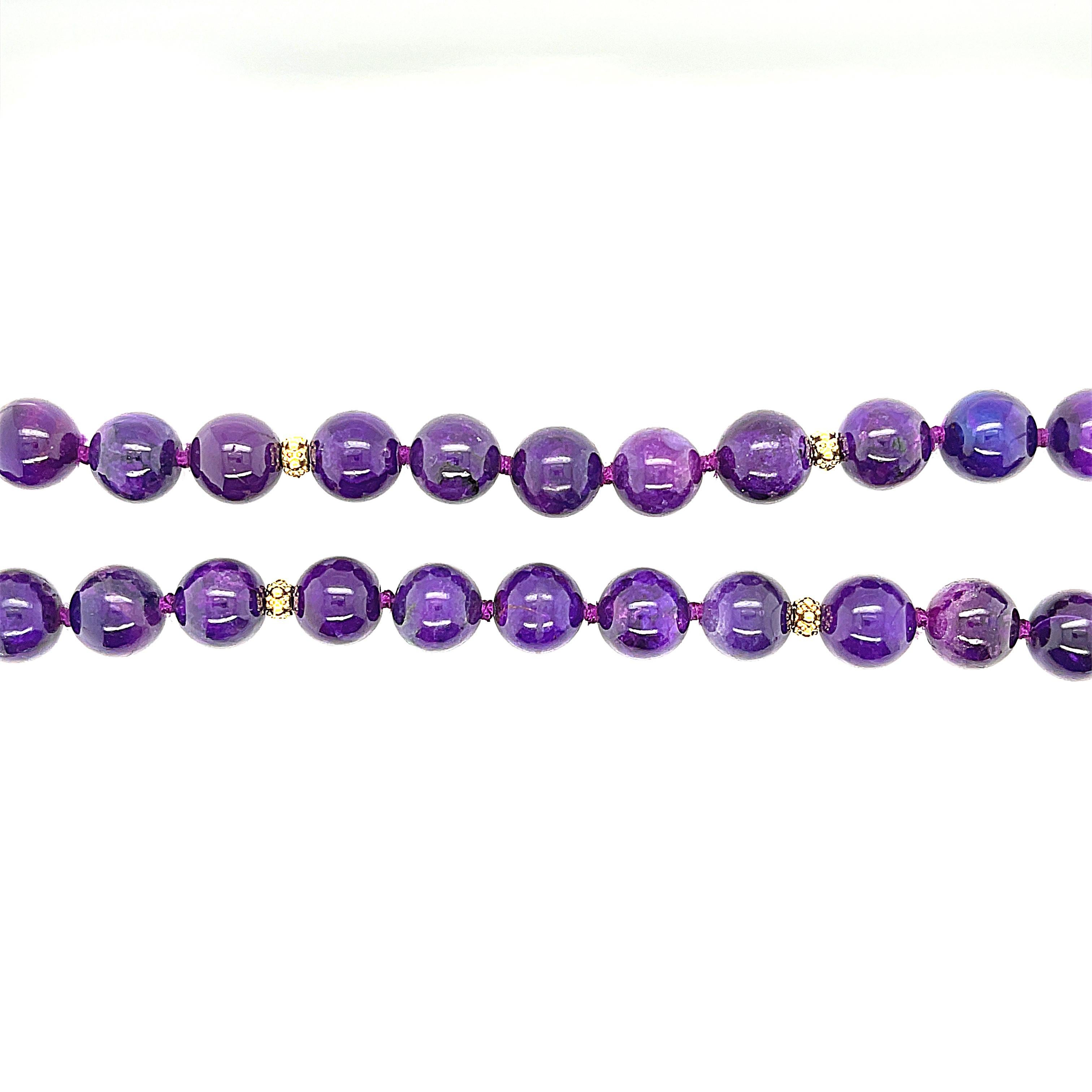 10.00mm Round Sugilite Bead Strand with Yellow Gold Spacers, 18.5 Inches In New Condition For Sale In Los Angeles, CA