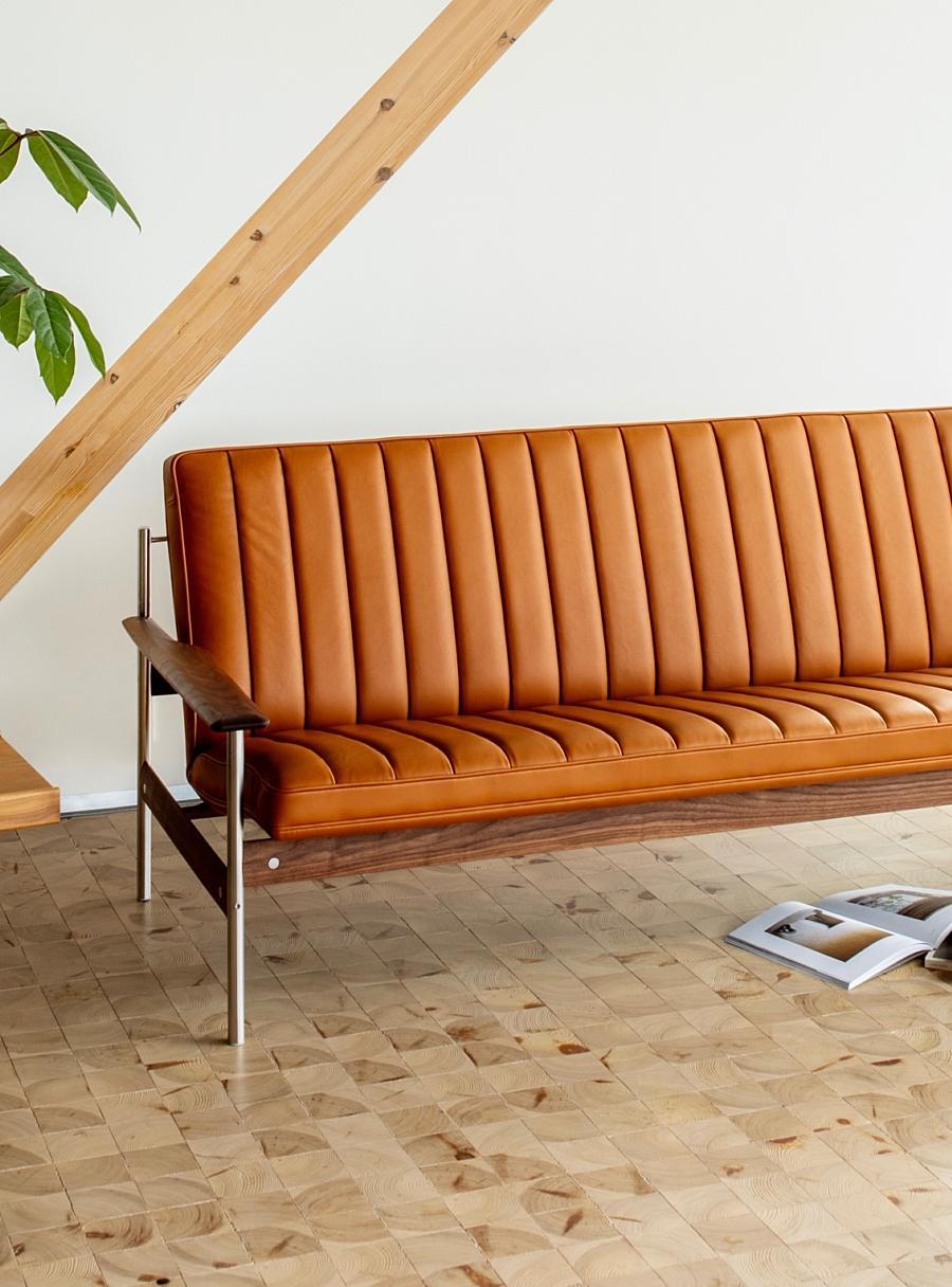 Modern 1001 AX Sofa by Fjord Fiesta with Leather and Walnut Stainless Steel Frame For Sale