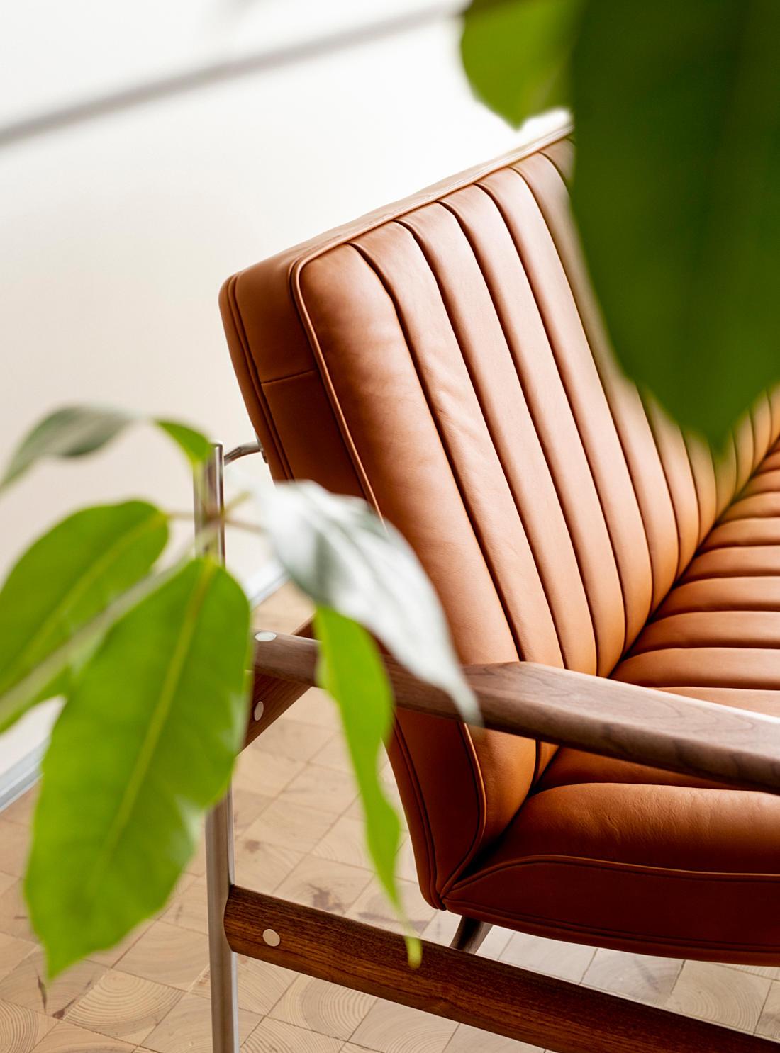 Norwegian 1001 AX Sofa by Fjord Fiesta with Leather and Walnut Stainless Steel Frame For Sale