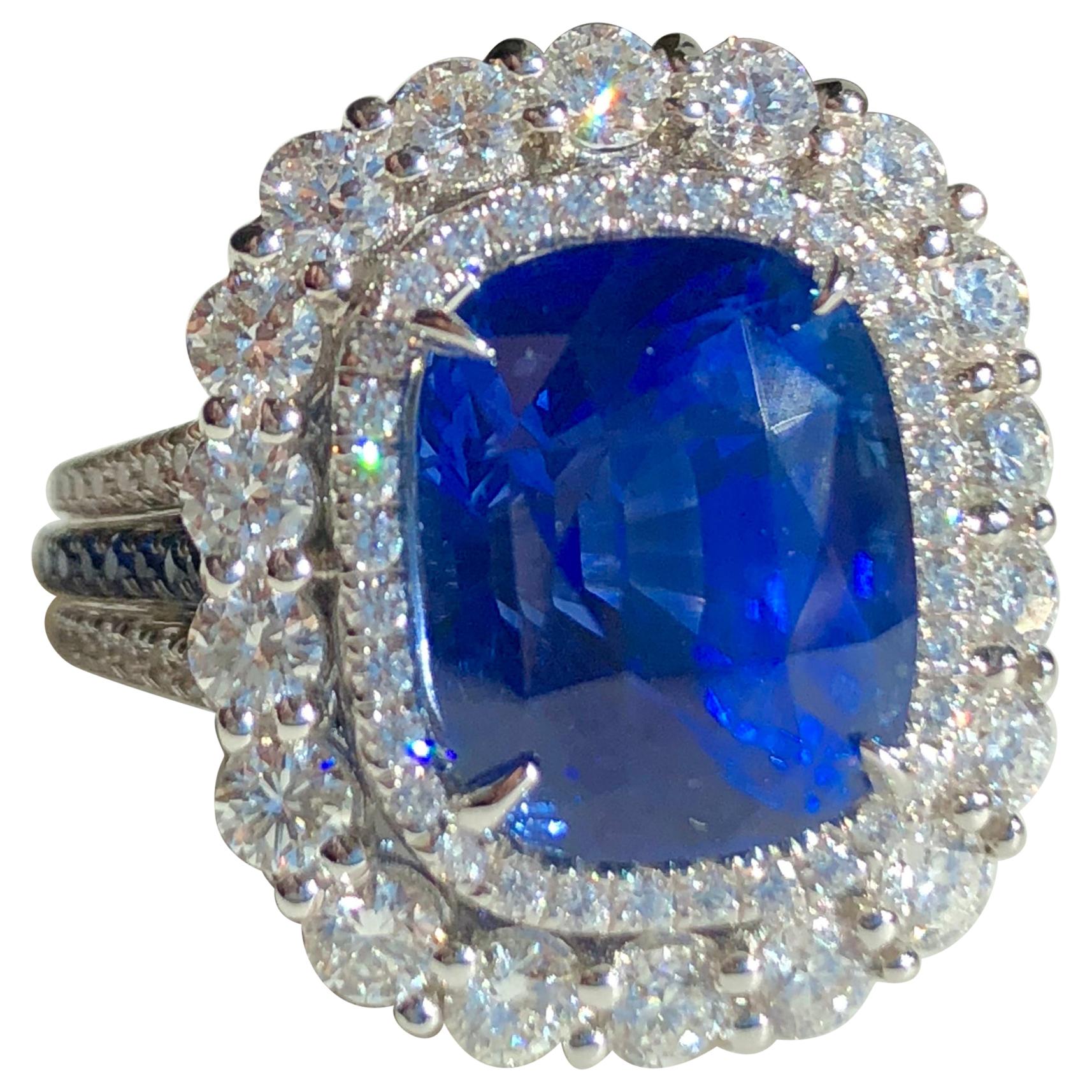 10.01 Carat Blue Sapphire and Diamond Wedding Ring For Sale at 1stDibs