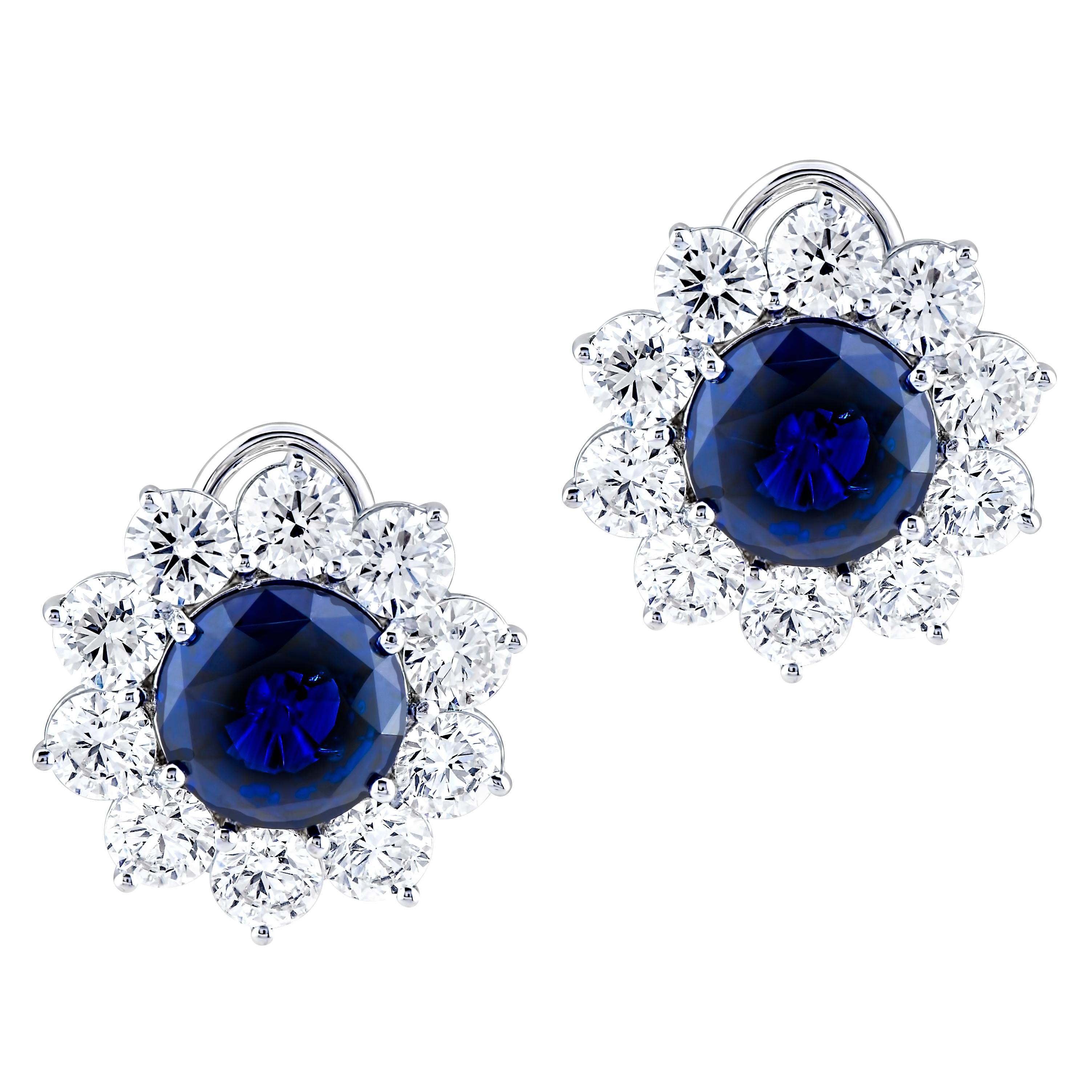 10.01 Carat Blue Sapphire Stud Earrings with 8.3 Carat Total Weight Diamonds