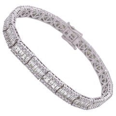 10.01 Carat Diamond Baguette and Round Straight Tennis 14 Karat Gold Bracelet