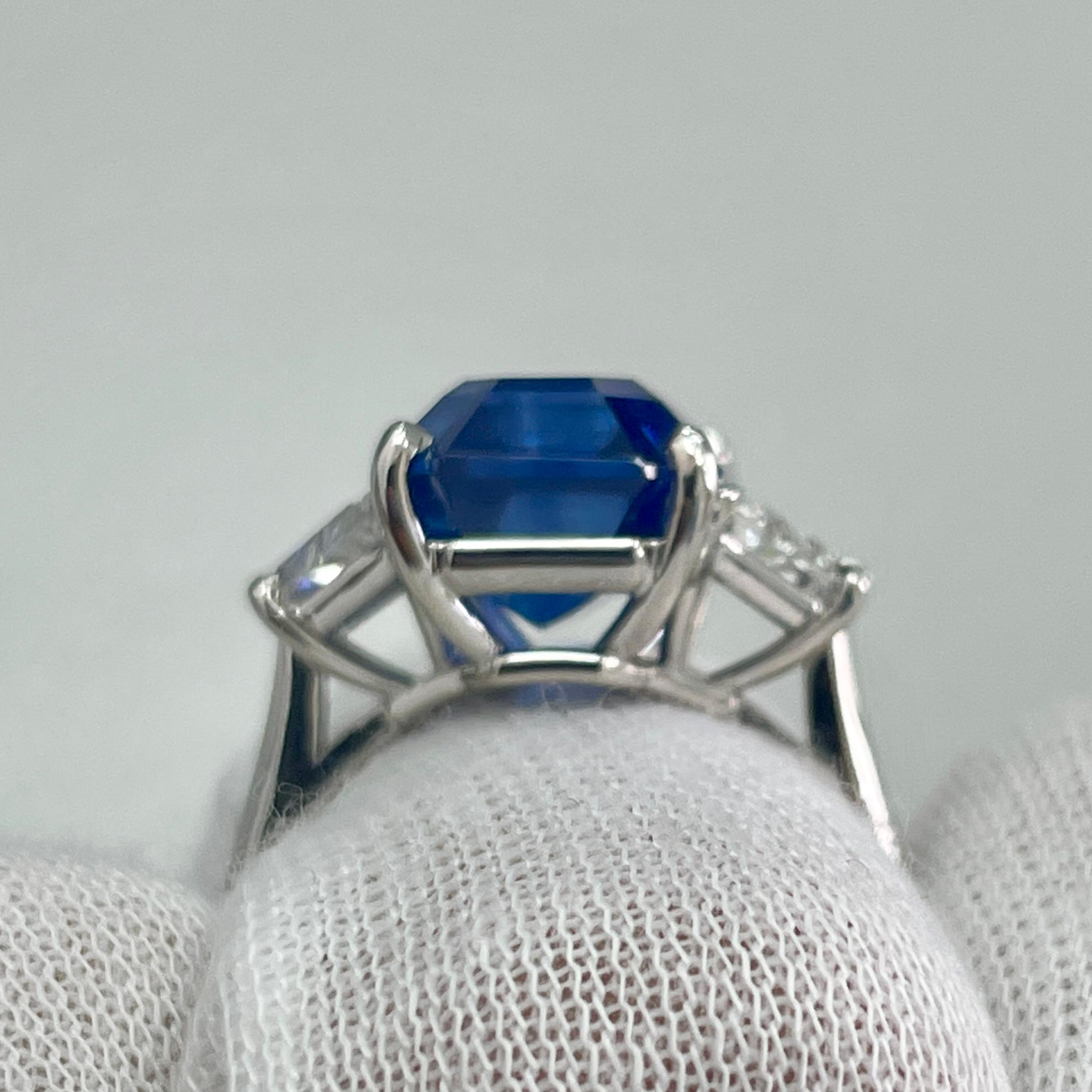 10.01 Carat Emerald Cut Cornflower Sapphire & Diamond Platinum Ring In New Condition For Sale In New York, NY