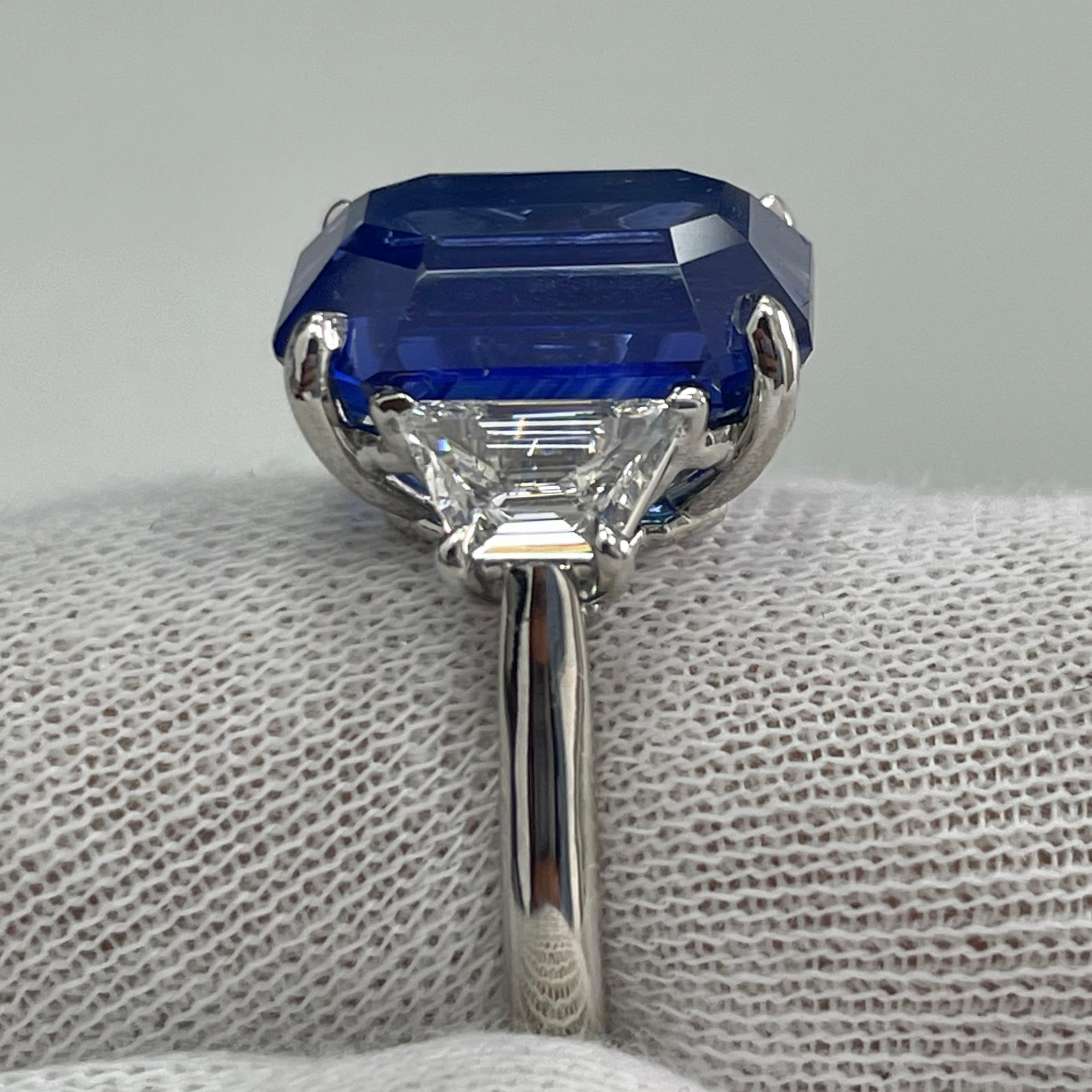 Women's or Men's 10.01 Carat Emerald Cut Cornflower Sapphire & Diamond Platinum Ring For Sale