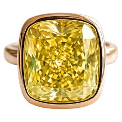 10.01 Carat Fancy Yellow Cushion Cut Diamond Ring in 18K Rose Gold