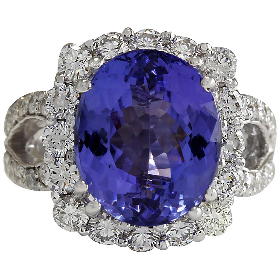 10.01 Carat Tanzanite 18 Karat White Gold Diamond Ring