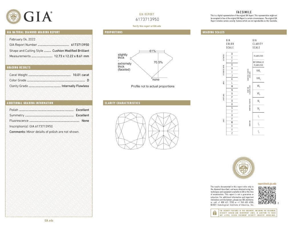 10.01 Cushion Cut Diamond GIA Certified For Sale 2