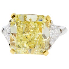 10.01 Fancy Yellow GIA Certified Radiant Cut Diamond Engagement Ring