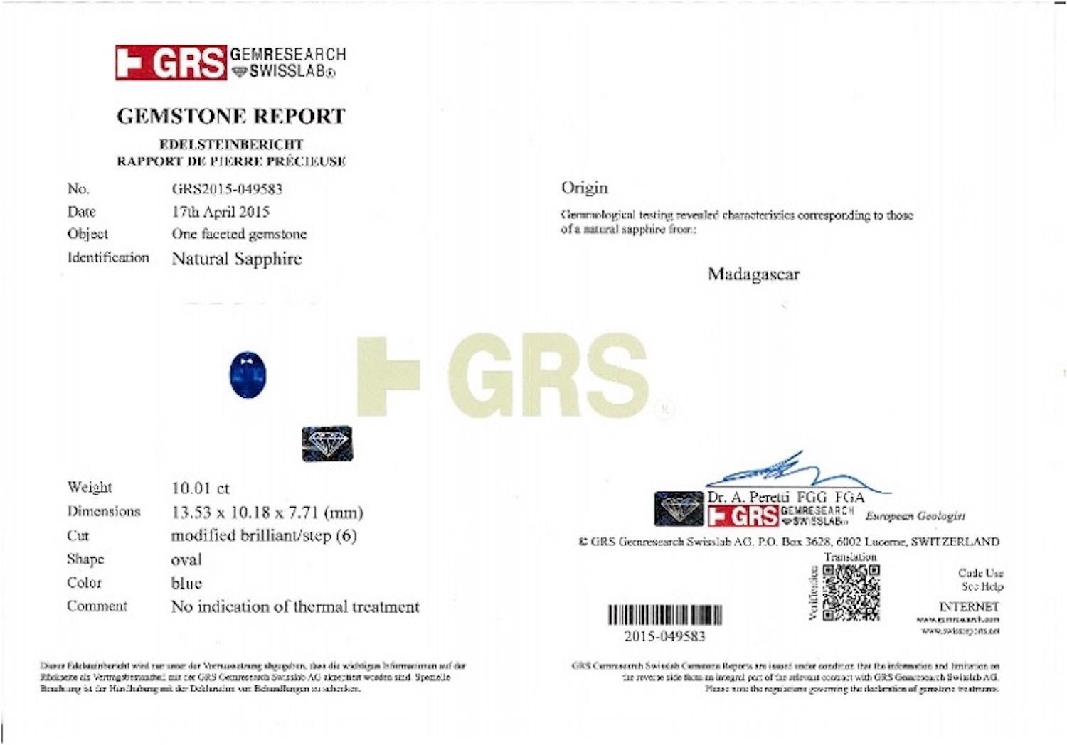 10.01 Unheated Blue Oval Sapphire (Madagascar) and diamonds ring - GRS Certified im Zustand „Neu“ im Angebot in Hong Kong, Hong Kong