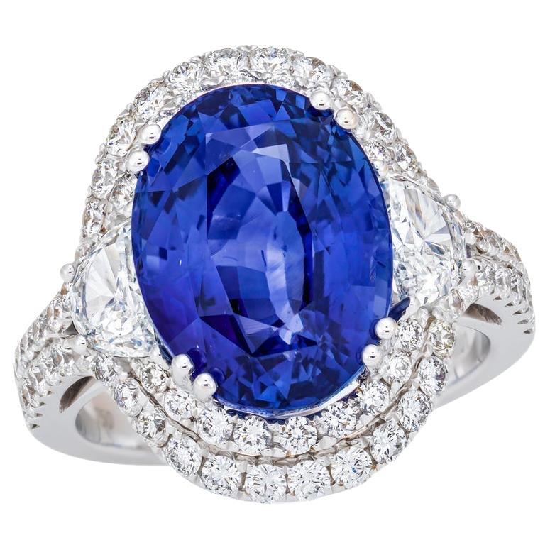 10.01 Unheated Blue Oval Sapphire (Madagascar) and diamonds ring - GRS Certified For Sale