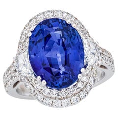 10.01 Unheated Blue Oval Sapphire (Madagascar) and diamonds ring - GRS Certified