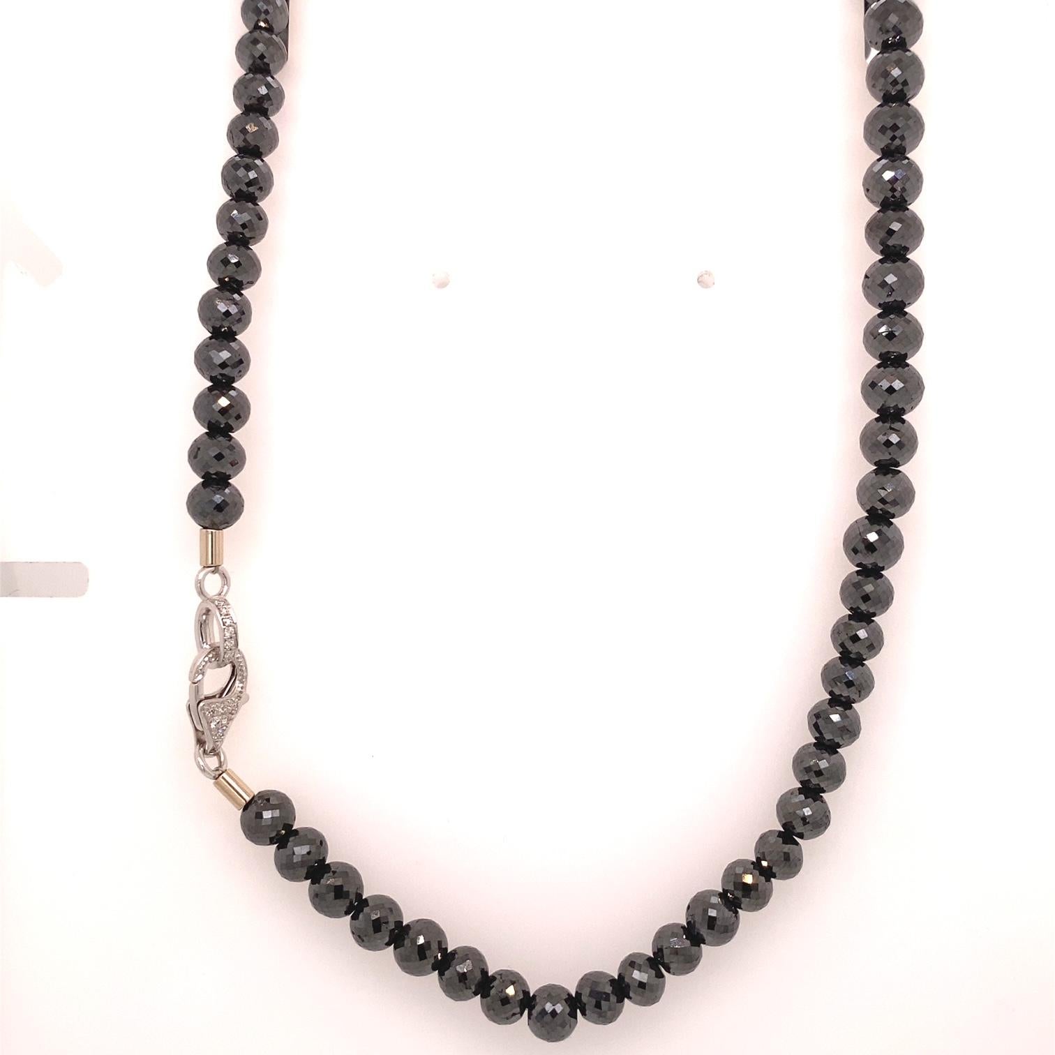 Contemporary 100.17 Carat Black Diamond Faceted Necklace with a White Gold Diamond Clasp For Sale