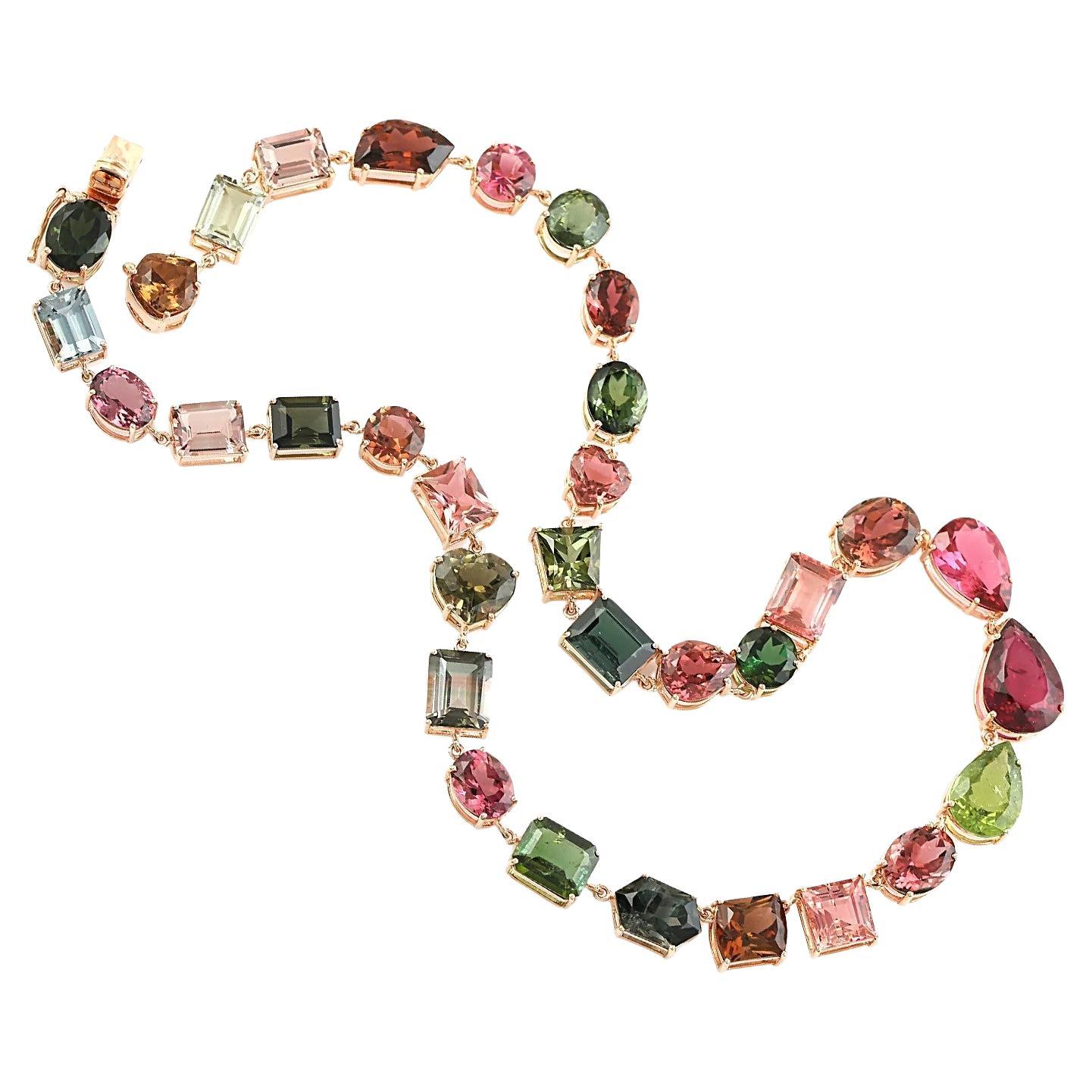 100.17 Carat Multi Tourmaline 18 Karat Rose Gold Necklace For Sale