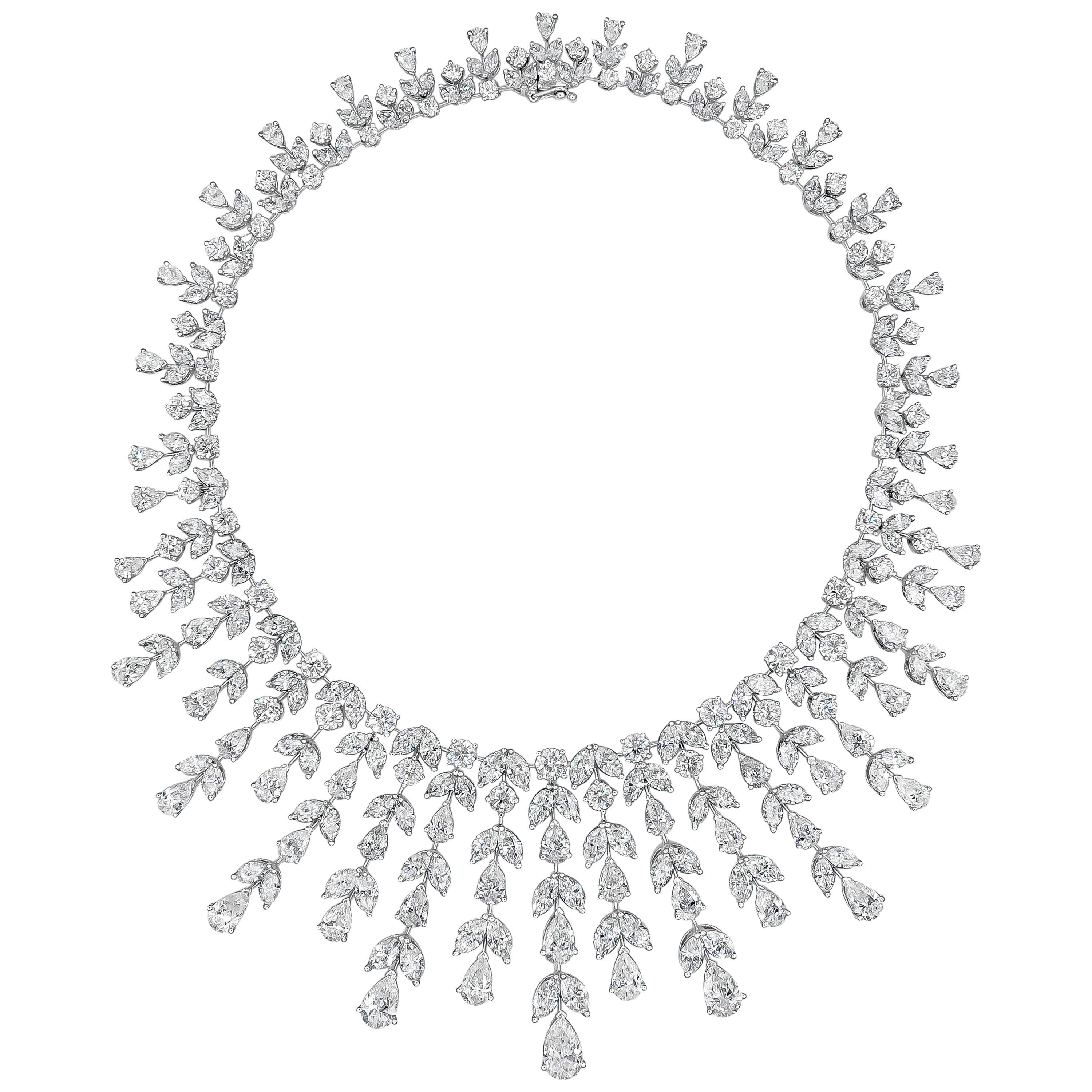 Roman Malakov 100.19 Carat Total Graduating Mixed Cut Diamond Fringe Necklace For Sale
