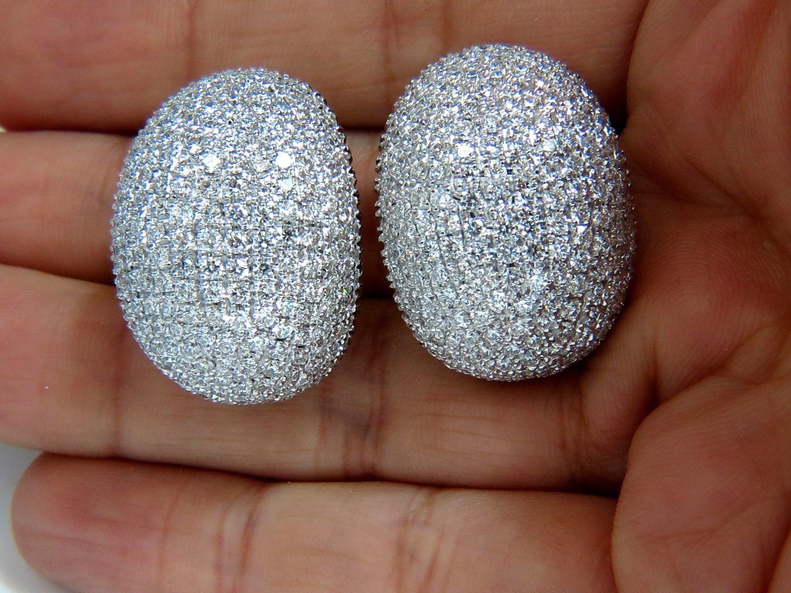 Round Cut 10.02 Carat 18 Karat Raised Puff Domed Diamond Cluster Earrings F/VS Bead Set