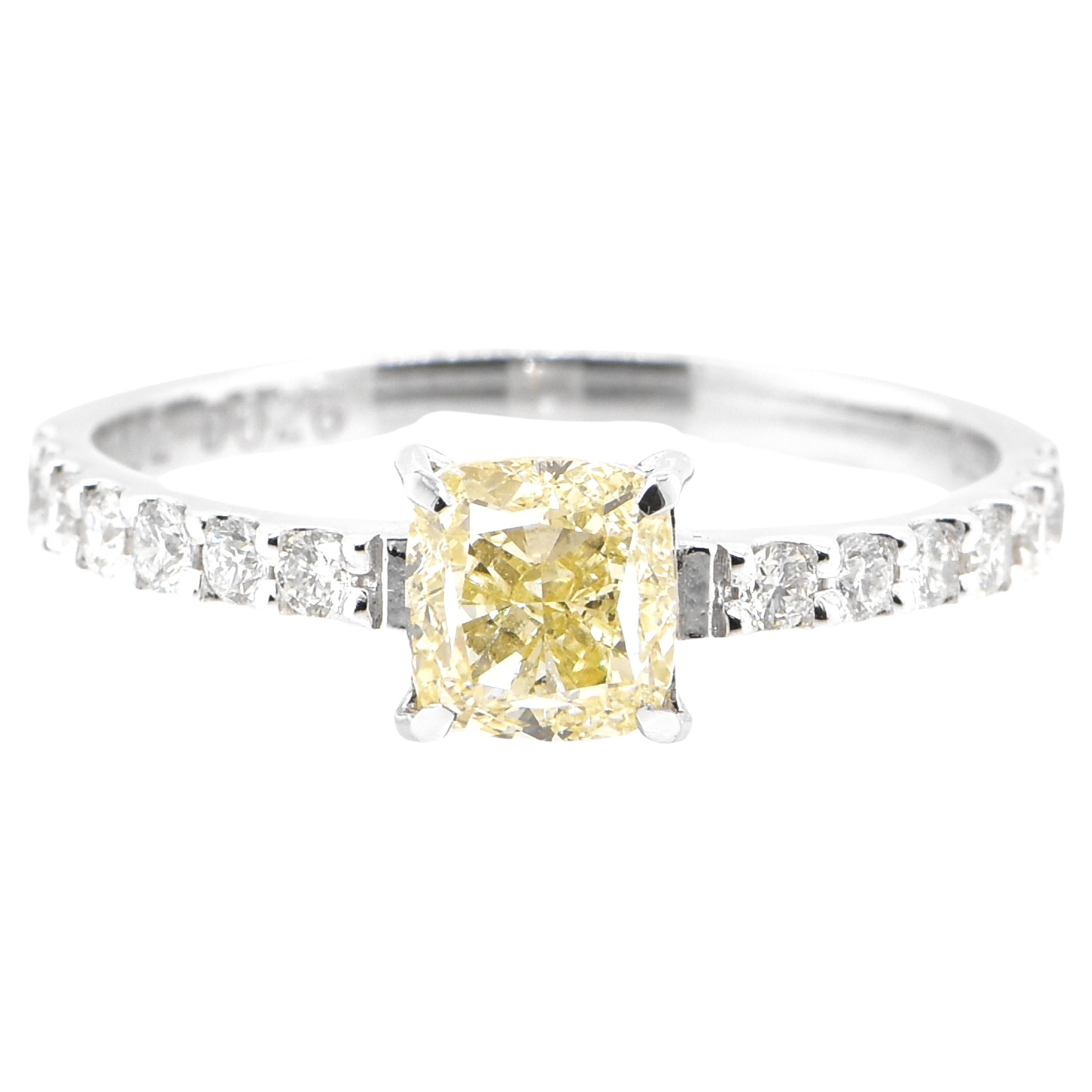 1.002 Carat, VS-1, Light Yellow, Earth-Mined Diamond Ring made in Platinum For Sale