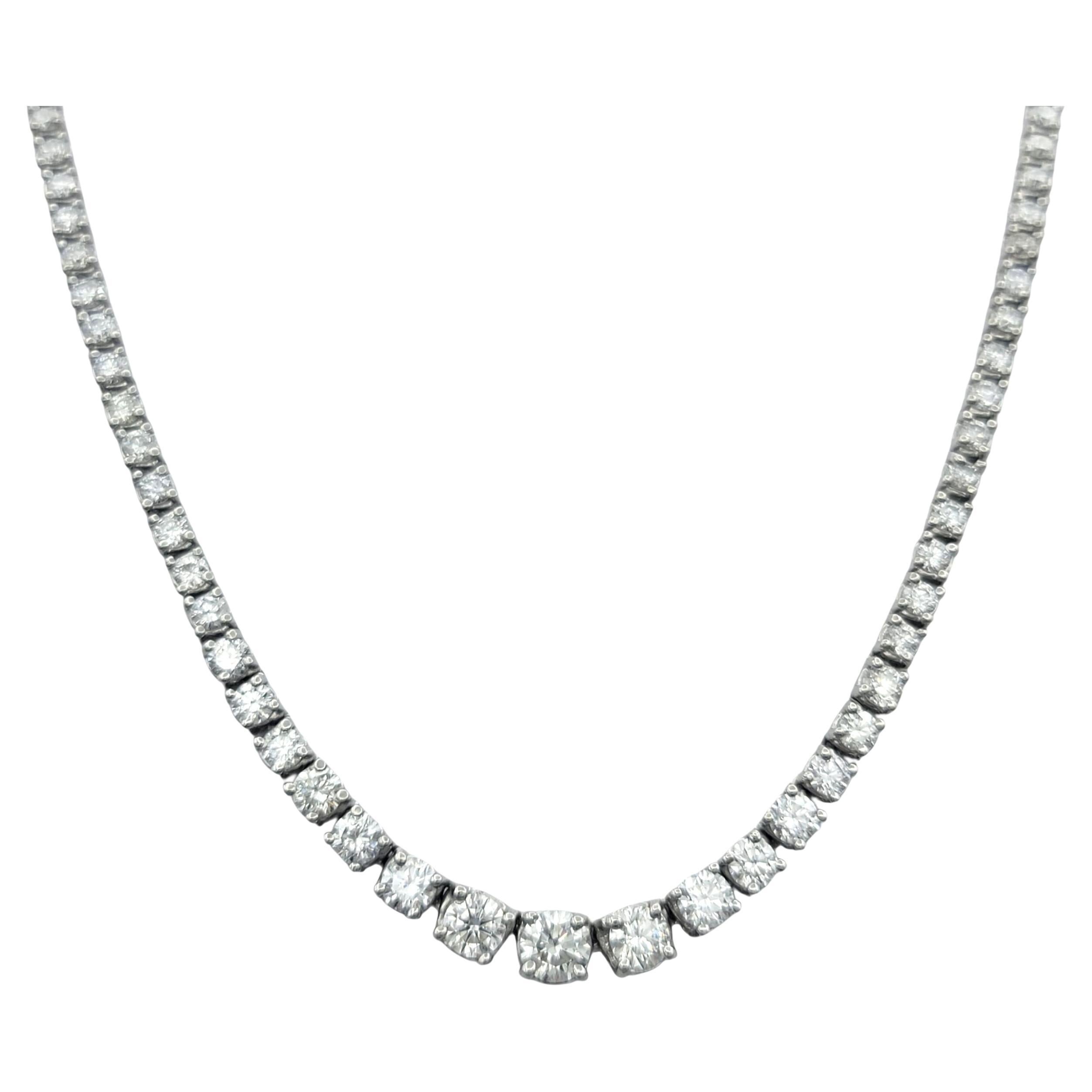 10.02 Carats Total Graduated Round Brilliant Diamond Tennis Necklace in Platinum