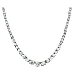 10.02 Carats Total Graduated Round Brilliant Diamond Tennis Necklace in Platinum