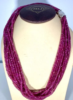 1002 Carat 10 Layer Natural Pink Tourmaline Bead Necklace 18 Karat Gold Clasp