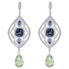 Orecchini con diamanti a goccia con tanzanite e acquamarina da 10,02 carati CS