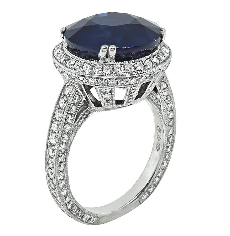 Round Cut 10.02ct Ceylon Sapphire 2.50ct Diamond Engagement Ring For Sale