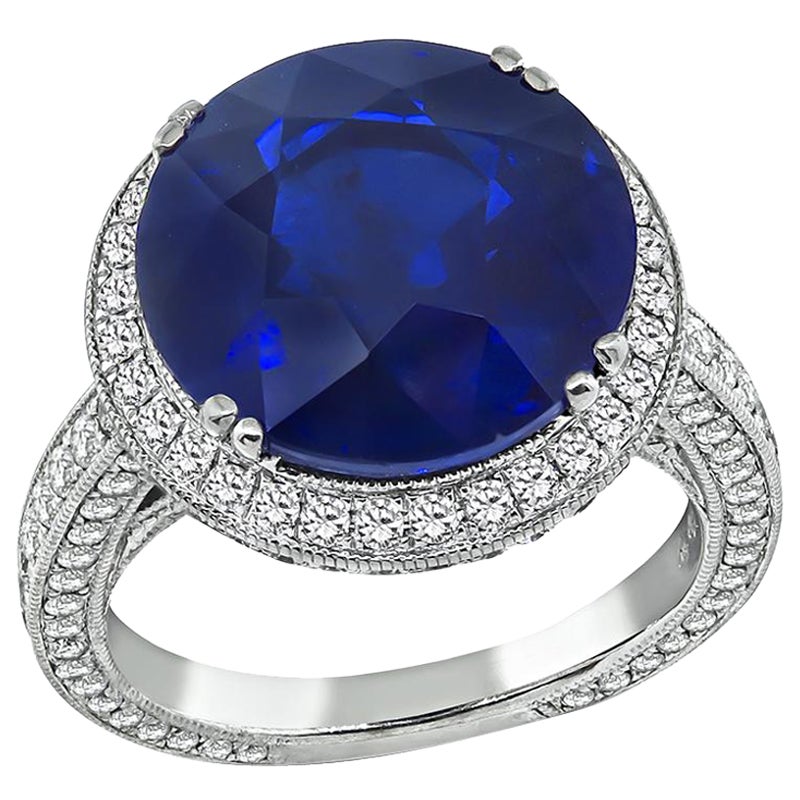 Anello di fidanzamento con zaffiro di Ceylon da 10,02 carati e diamante da 2,50 carati